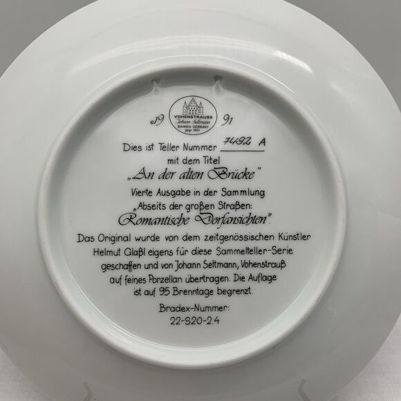 By The Old Bridge Collector Plate COA and Box 1991 Helmut Glossl Artist Germany - Picture 5 of 12